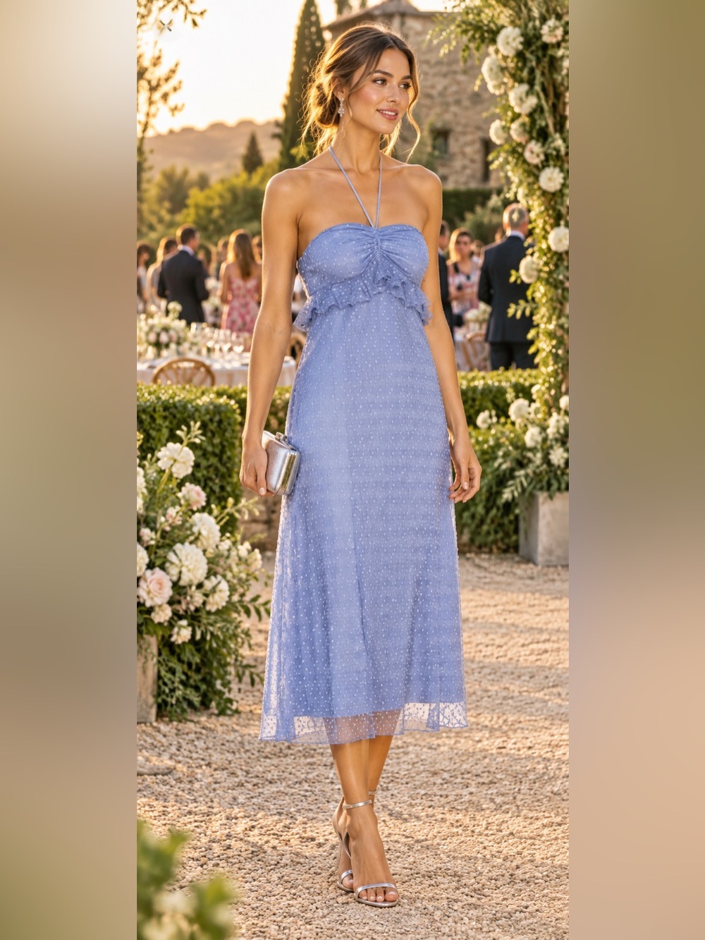 Tularosa Gracelynn Blue Sapphire Lace Halter Dress S